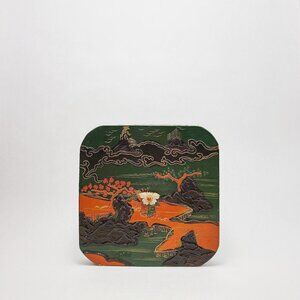 Vintage Japanese Black Lacquer Porcelain Dish Set